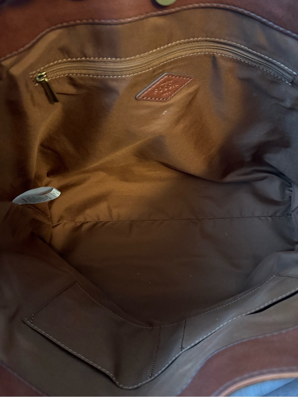 Fossil Suede Tote Bag in Chestnut Brown - Picture 9 of 15